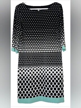 Studio One Black & White Polka Dot Shift Dress with Mint Trim Size XL